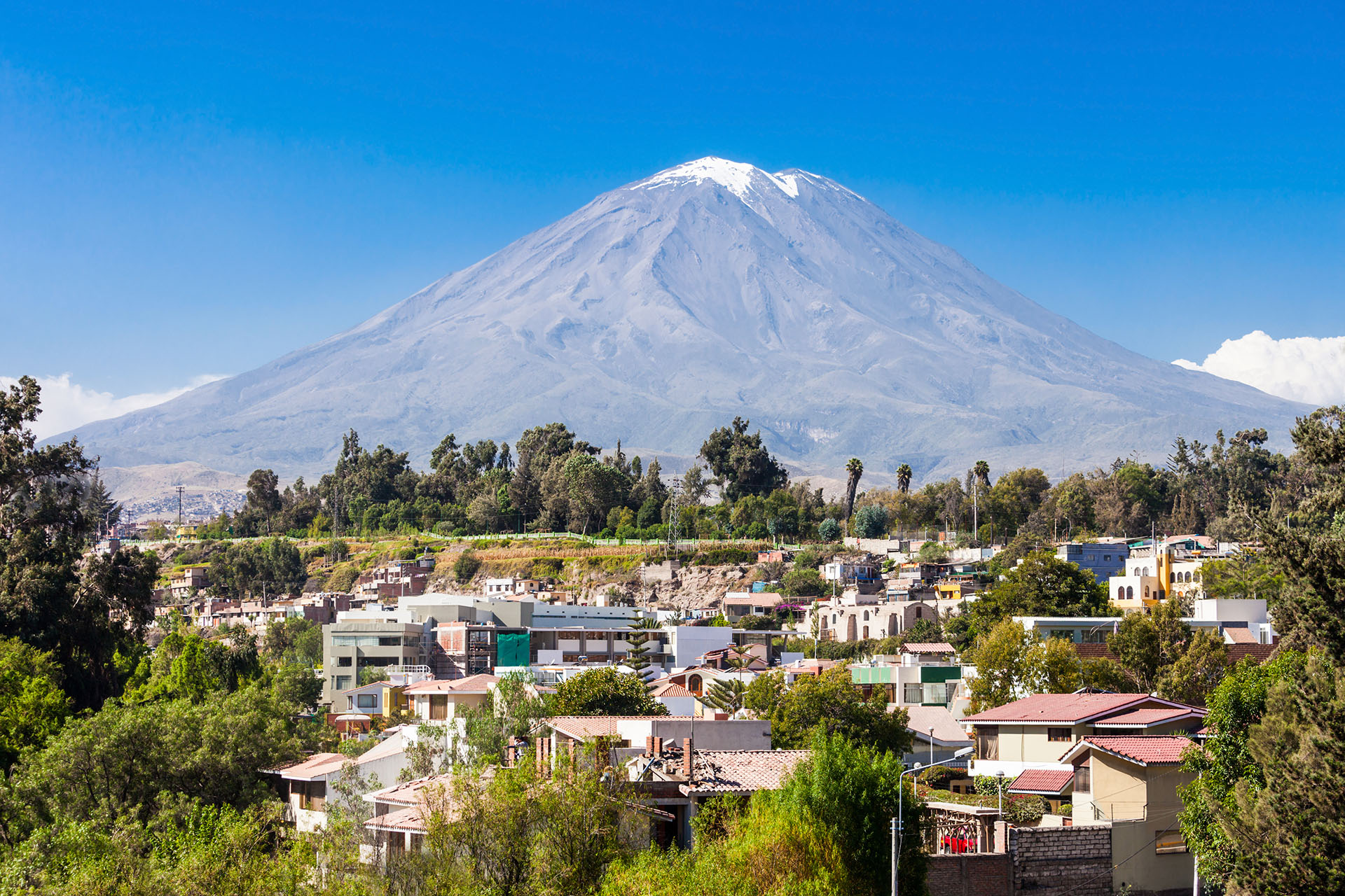 Misti,Volcano,From,Yanahuara,Viewpoint,In,Arequipa,,Peru Volcano with snow from Arequipa, Peru