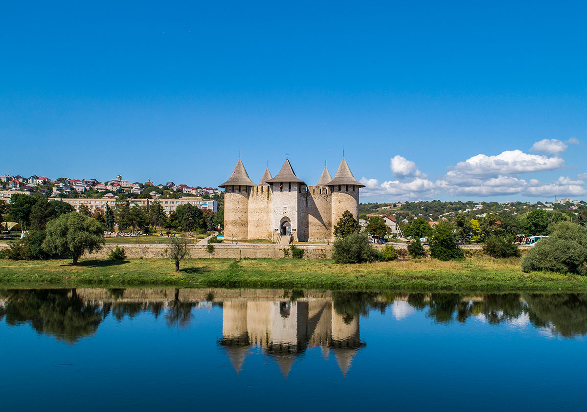 soroca fortress reflected in river moldova