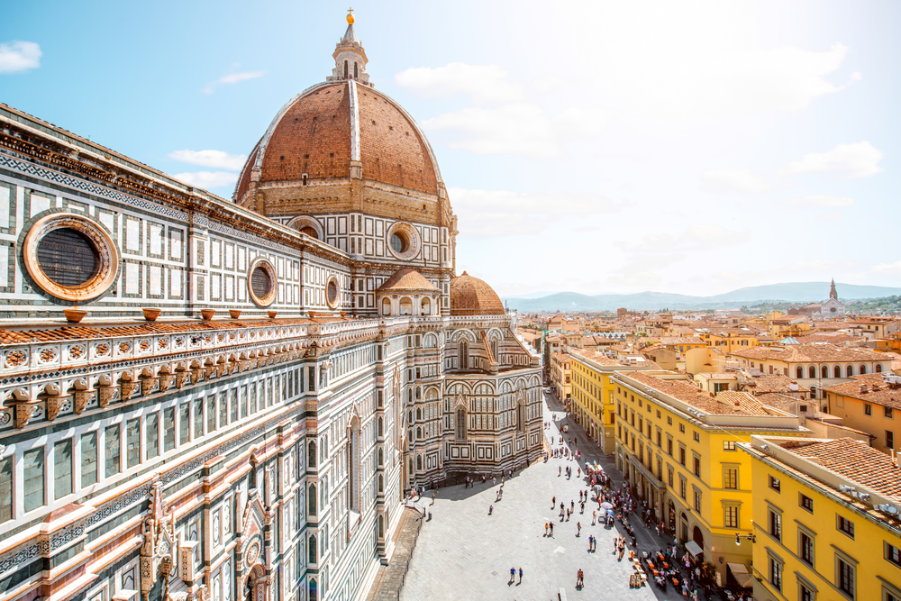 Top cityscape view on the dome of Santa Maria del Fiore church and old town in Florence Top cityscape view on the dome of Santa Maria del Fiore church and old town in Florence