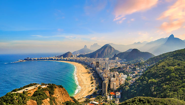 Copacabana Beach and Ipanema beach in Rio de Janeiro, Brazil view of rio skyline and copacabana beach