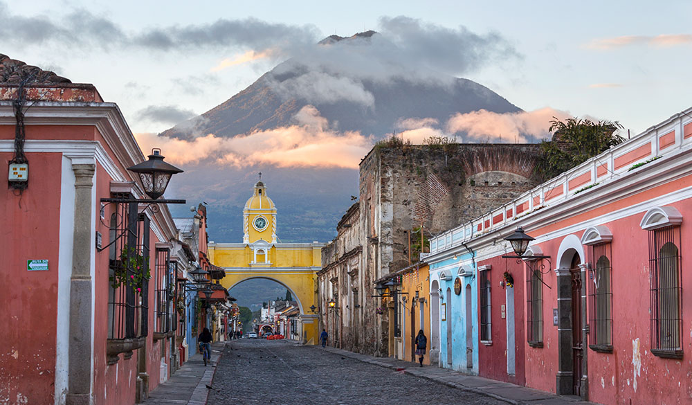 Colonial Architecture and Street Scene during Early Morning Sunr antigua for digital nomads